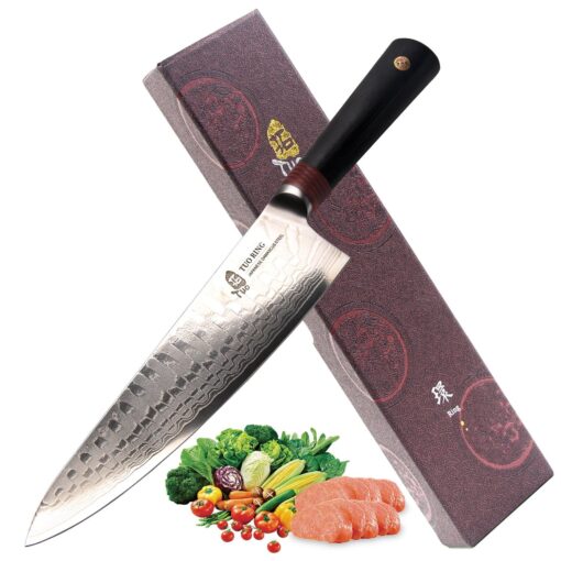 TUO Cutlery Ring D Series Japanese Damascus Chefs 9.5 inch kitchen knife Premium AUS 10 High Carbon Damascus Stainless Steel