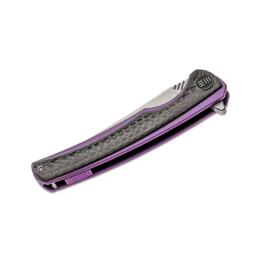 We Knife Purple TI Liner With CF Handle Polished Bead Blast- 704cf-a